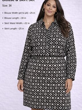 Wendy Williams Black White Geometric Blouse & Skirt Set Plus Size 3X Chic Office
